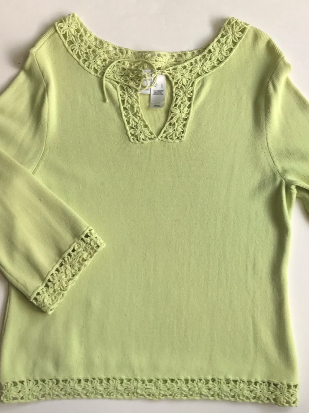 Liz Claiborne Sweater Lime Green Crochet-Trim Top